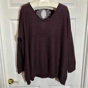 Maurices Rich Plum V-Neck Lace Back Sweater